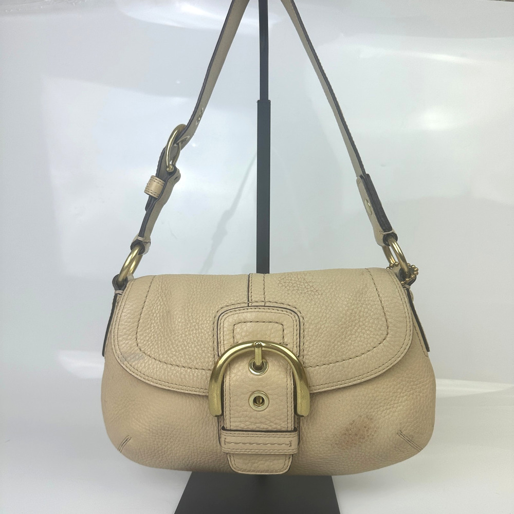 Coach Soho Flap Bag Pebbled Leather Shoulder Bag Satchel Beige M0773-11840